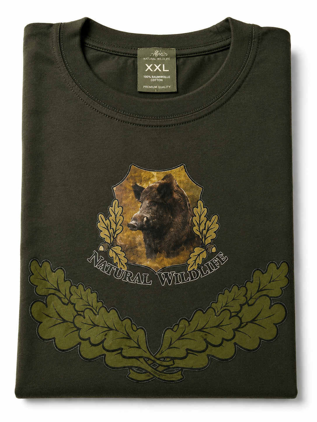 Jäger T-Shirt „Vintage“ mit Keiler - Motiv – Oliv