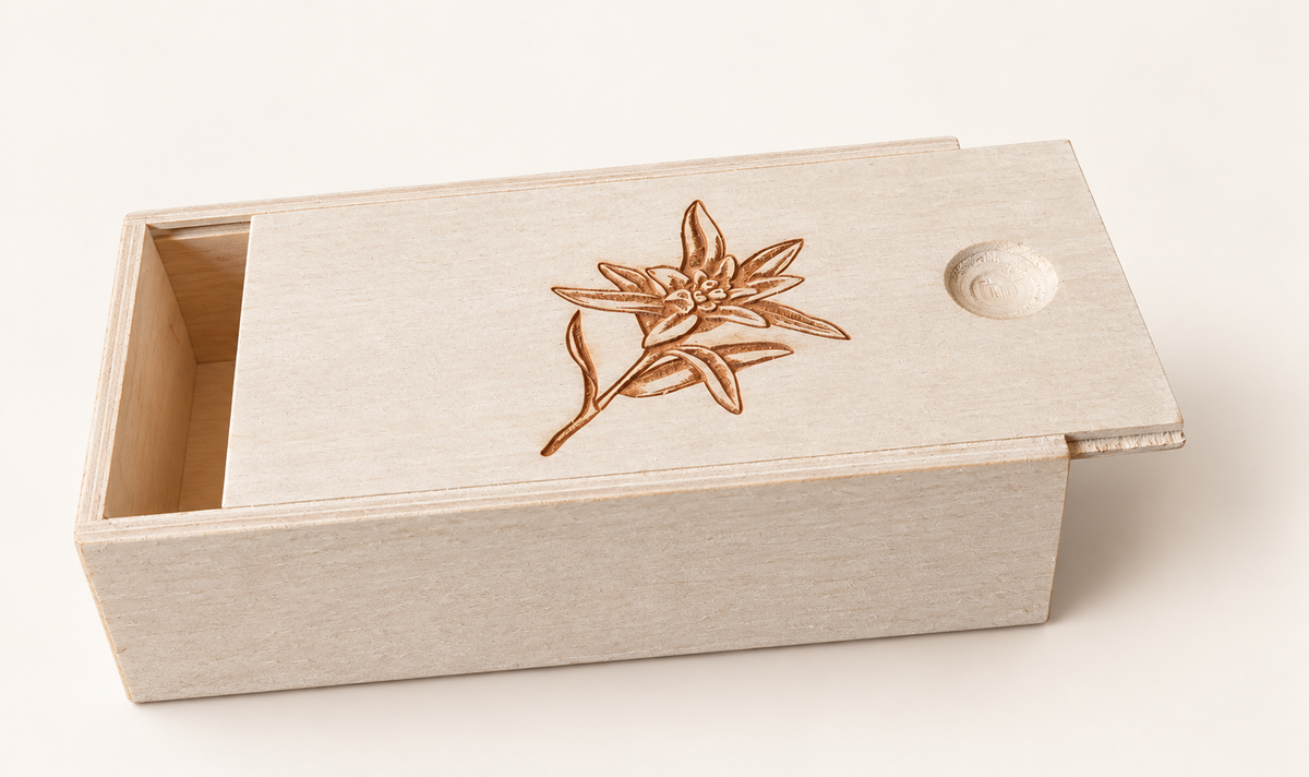 Kleine Holzbox Edelweiß , Schiebedeckel Schmuckbox Aufbewahrungsbox 11 x6 x 4 cm