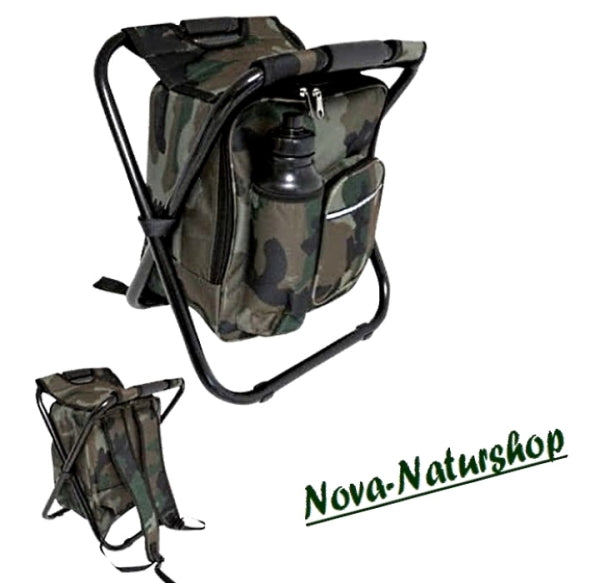Rucksackstuhl Camouflage – faltbarer Sitzrucksack für Jagd & Angeln (120 kg belastbar)