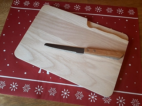 Schneide-Messerbrett „Eschenholz“ – rustikales Holzbrett mit Messer für Küche & Outdoor
