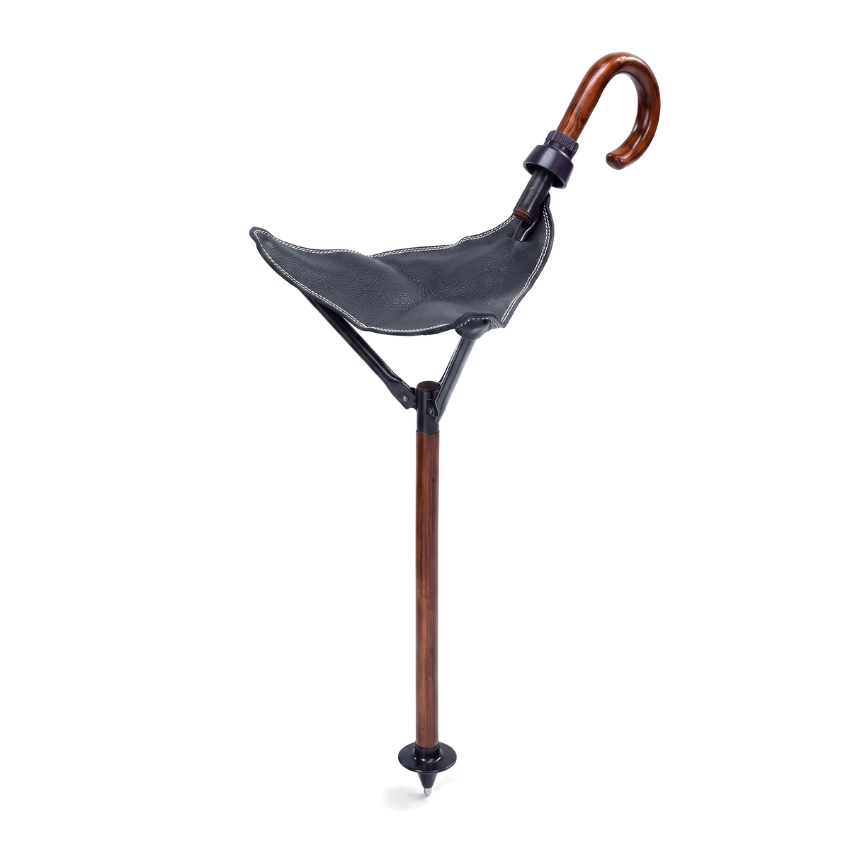 Sitzstock aus Kastanienholz mit Rindsleder – Gehstock & Sitz in einem, 50 cm Höhe