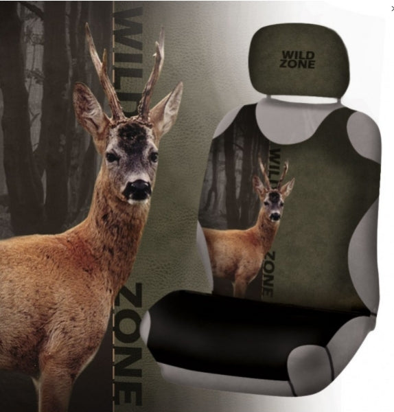 Autositz Schonbezug 2er Set mit Wildmotiv – für Vordersitze (Hirsch, Keiler & weitere Designs)