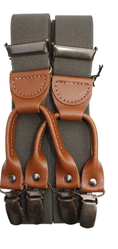Hosen Rollenzuträger Oliv 120 cm Echtleder Clips