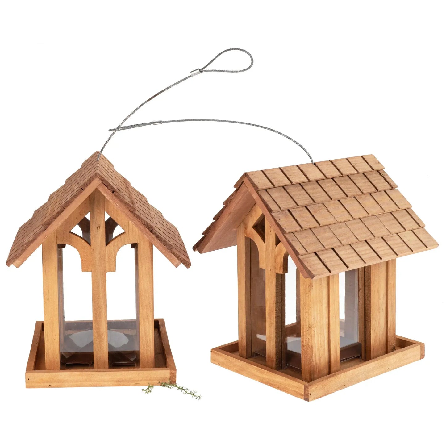 Vogel-Futterhaus „Kiefer“ aus geöltem Holz – 1,5 l Futtertank & Rundbogenfenster