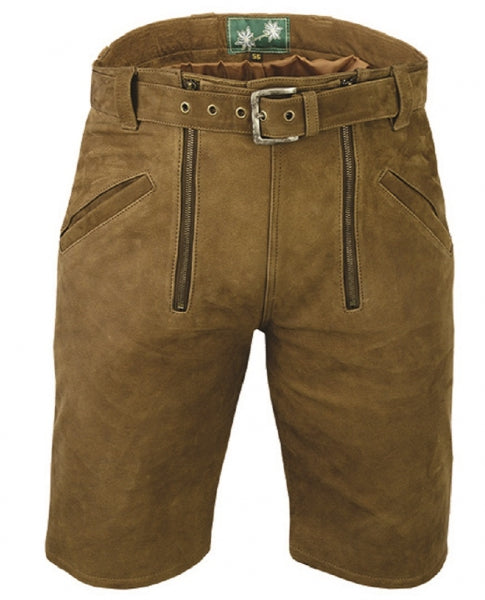Sommer Lederhose „Camel“ – robuste Nubuklederhose mit Gürtel & Latz