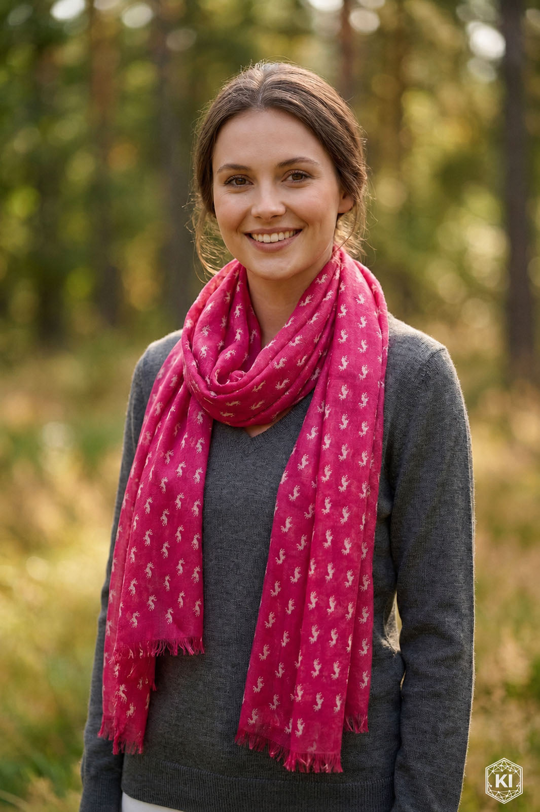 Damen Halstuch mit Hirschmotiv – Jagdlook – Orange, Grün oder Pink – 175 x 100 cm