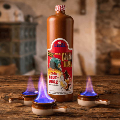 Bayerischer Blutwurz Kräuterlikör 0,5L 56% Vol. + 3 Keramik Pfännchen