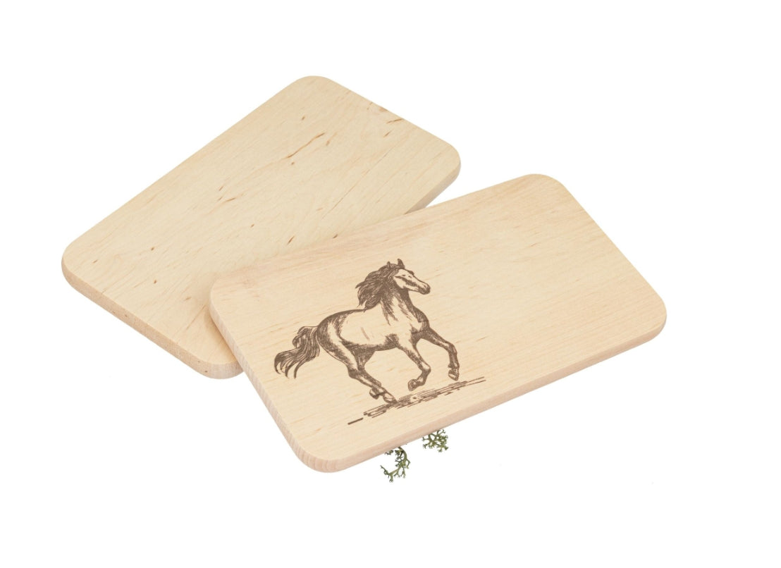 Schneidebrett „Pferd“ aus Erlenholz mit Branddruck – 26 × 15 × 1,2 cm