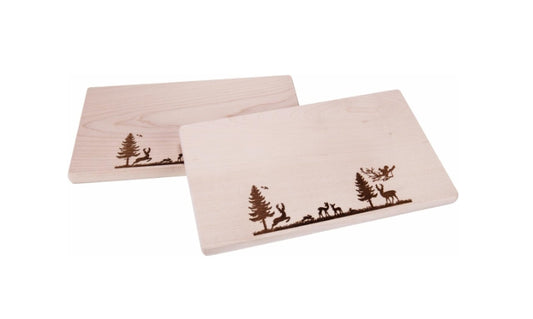 Schneidebrett „Tiere im Wald “ aus Ahornholz mit Branddruck – 26 × 15 cm