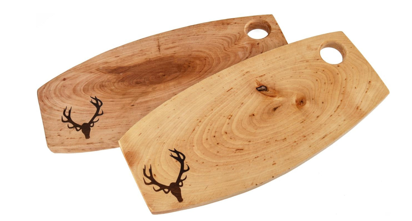 Holz Servierbretter , Jausenbretter mit graviertem Hirsch Geweih , Brotzeitbretter 2 Stück