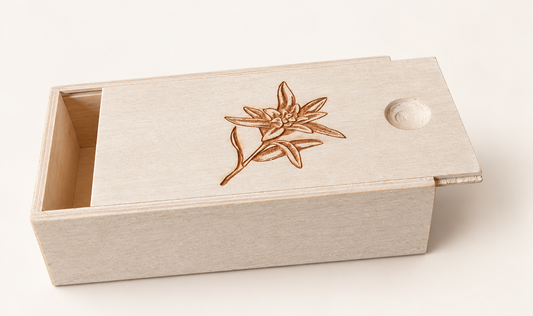 Kleine Holzbox Edelweiß , Schiebedeckel Schmuckbox Aufbewahrungsbox 11 x6 x 4 cm