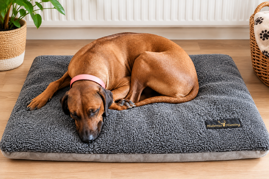 Hundedecke „Faserpelz Hirschstickerei“ – luxuriöses Hundebett mit extra dicker Wattierung