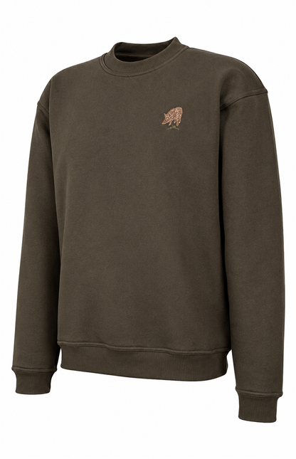 Jagdliches Herren Jagd Sweatshirt – Wildschwein-Stickerei in Oliv