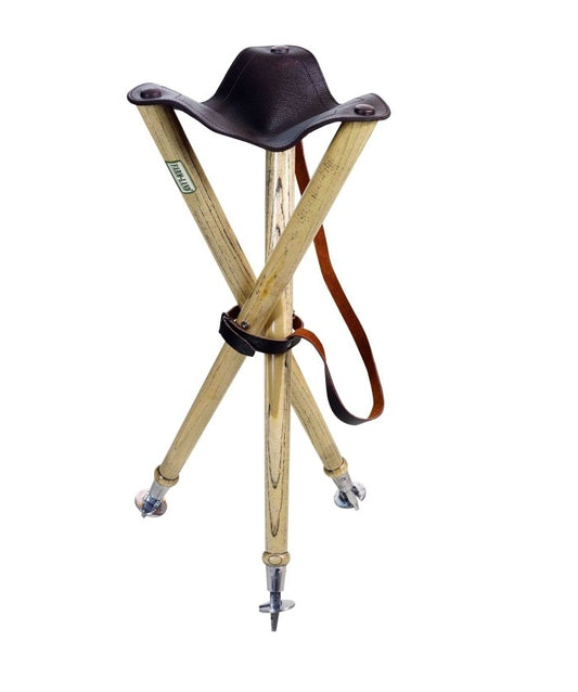 Dreibein Luxus Natur – Outdoor & Ansitzhocker aus Holz und Leder