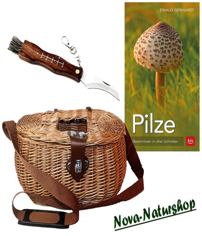 Pilzkorb Set "Rotkappe" 3-teilig – Korb, Pilzmesser & Bürste für Pilzsammler