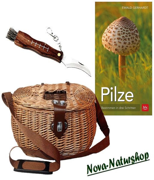 Pilzkorb Set "Rotkappe" 3-teilig – Korb, Pilzmesser & Bürste für Pilzsammler