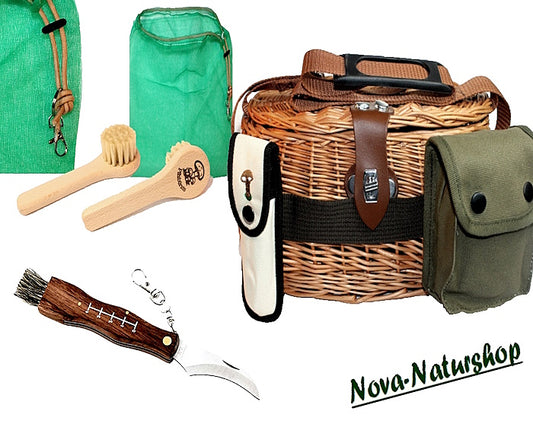 Pilz-Set „Nova Waldgeist“ – 5-teiliges Pilzsammler Set mit Weidenkorb, Pilzmesser & Netzbeutel