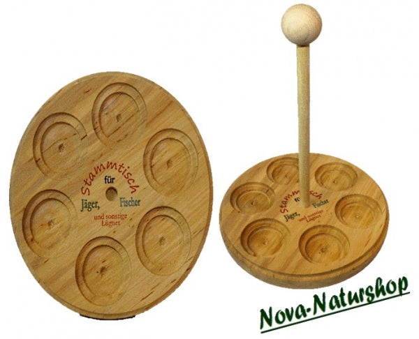Schnaps-Tablett mit 6 Keramik-Pfännchen – Stammtisch Set aus Massivholz