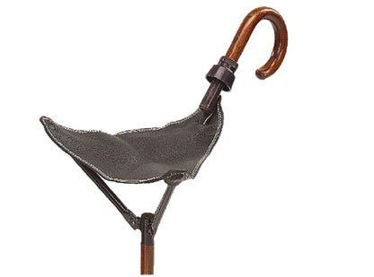 Sitzstock aus Kastanienholz mit Rindsleder – Gehstock & Sitz in einem, 50 cm Höhe