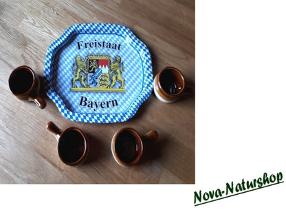 Metall-Tablett „Freistaat Bayern“ mit 4 Keramik-Flambierpfännchen