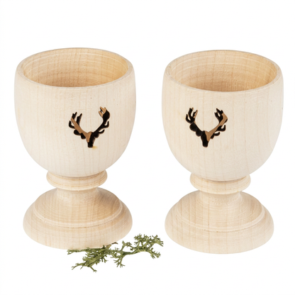 Eierbecher Hirschgeweih aus Ahornholz – 4er Set, handgedrechselt & graviert