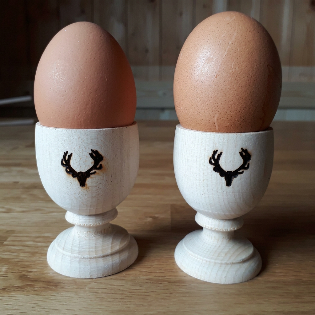 Eierbecher Hirschgeweih aus Ahornholz – 4er Set, handgedrechselt & graviert