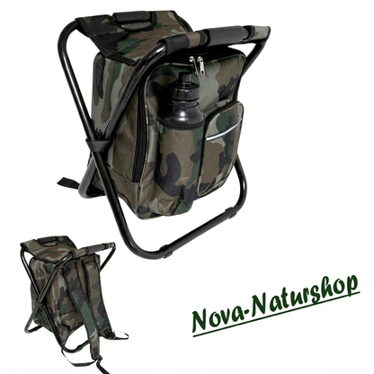 Rucksackstuhl Camouflage – faltbarer Sitzrucksack für Jagd & Angeln (120 kg belastbar)
