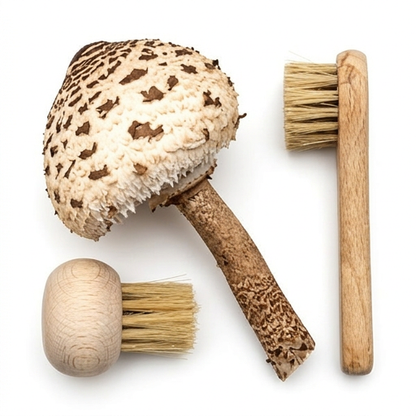 Pilzbürsten Set 2 Stück – Pilzbürste & Championbürste aus Buchenholz mit Naturborsten