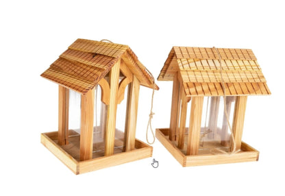 Vogel-Futterhaus „Lärche“ aus Holz – Premium Vogelhaus mit Glasfenster