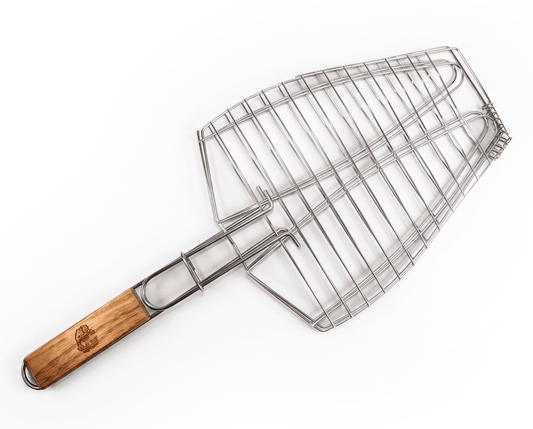 2-fach Grillzange mit Holzgriff – Edelstahl Grillzange für Fisch, Fleisch & Gemüse