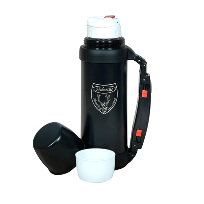 Jagd Thermokanne Hubertus – 1L Isolierkanne mit 2 Bechern, Klappgriff & Tragegurt