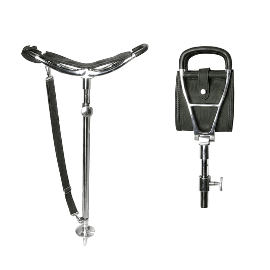 Jagd- & Wander Sitzstock mit Ledersitz – höhenverstellbar, klappbar, 120 kg belastbar