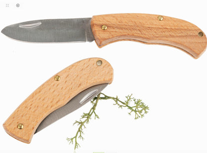 Kinder Schnitzmesser mit Gürteltasche – sicheres Buchenholz Klappmesser mit Tiermotiven