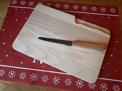Schneide-Messerbrett „Eschenholz“ – rustikales Holzbrett mit Messer für Küche & Outdoor