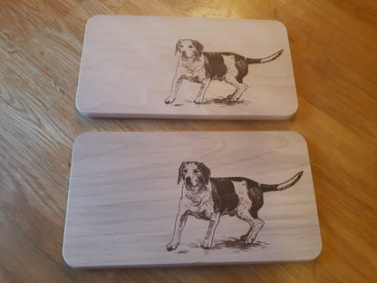 Kinder-Schneidebrett „Hund“ aus Erlenholz mit Branddruck – 22,5 × 12,5 cm , 2 Stück