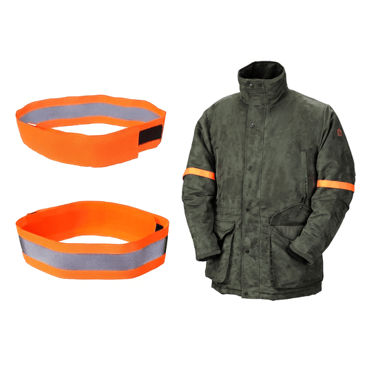 Jägers Signalband Oberarm 2er-Set – Signalorange & Reflektierend, Verstellbar 32–42 cm