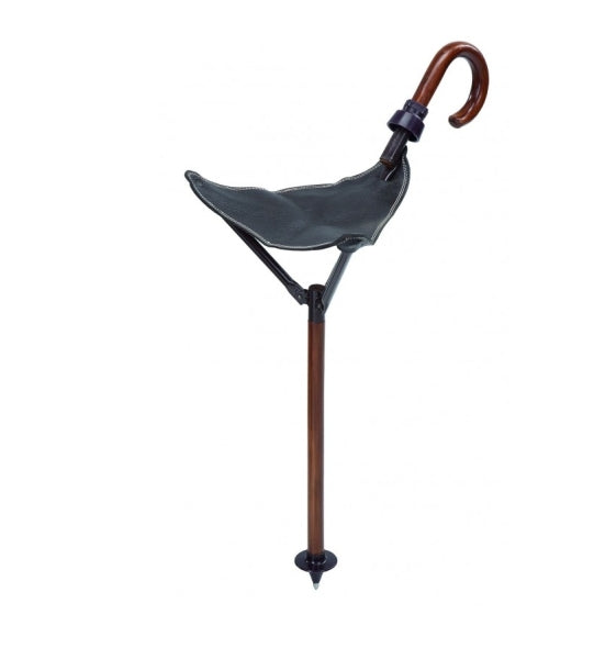 Sitzstock aus Kastanienholz mit Rindsleder – Gehstock & Sitz in einem, 50 cm Höhe
