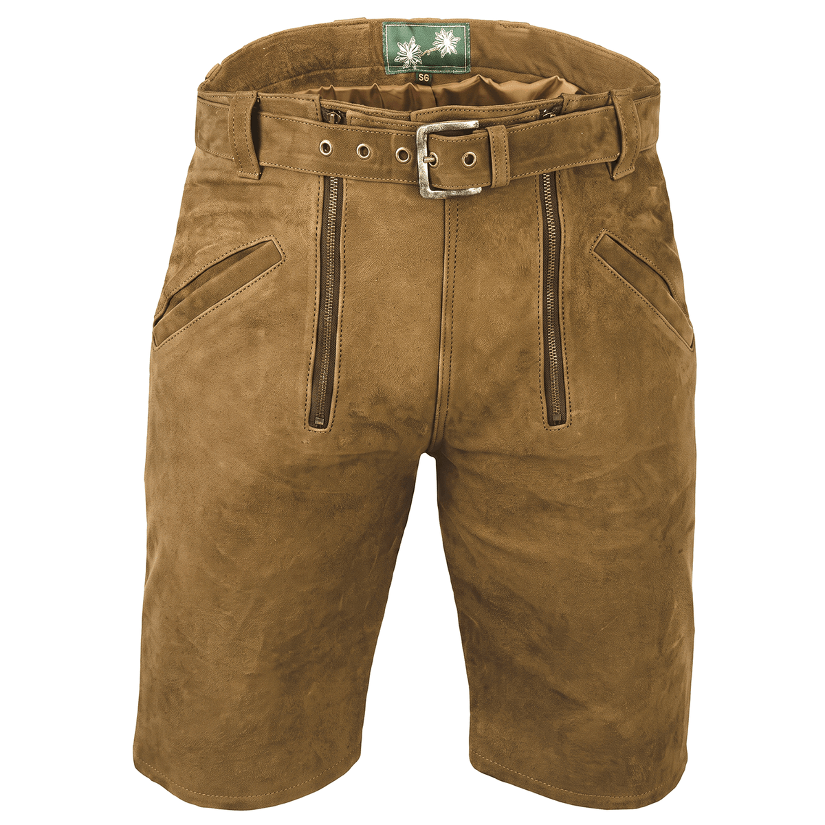 Sommer Lederhose „Camel“ – robuste Nubuklederhose mit Gürtel & Latz