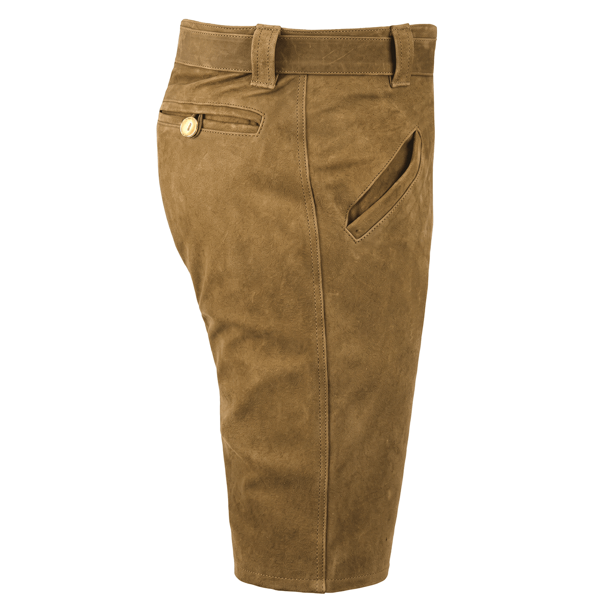 Sommer Lederhose „Camel“ – robuste Nubuklederhose mit Gürtel & Latz
