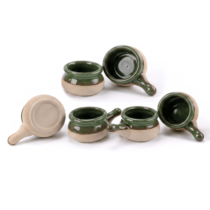 Schnaps-Tablett mit 6 Keramik-Pfännchen – Stammtisch Set aus Massivholz