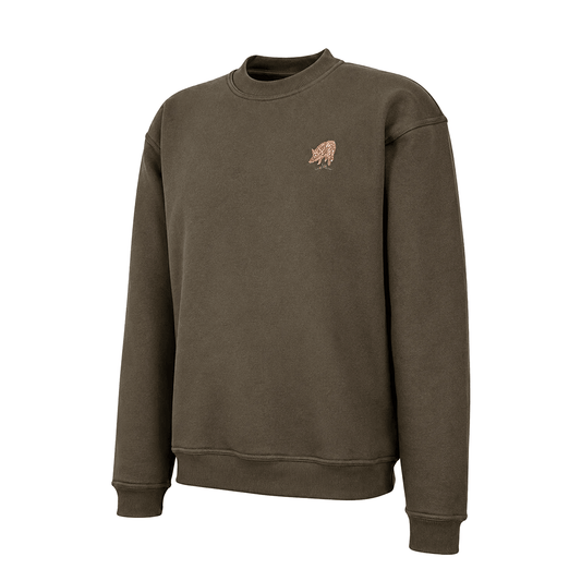 Jagdliches Herren Jagd Sweatshirt – Wildschwein-Stickerei in Oliv