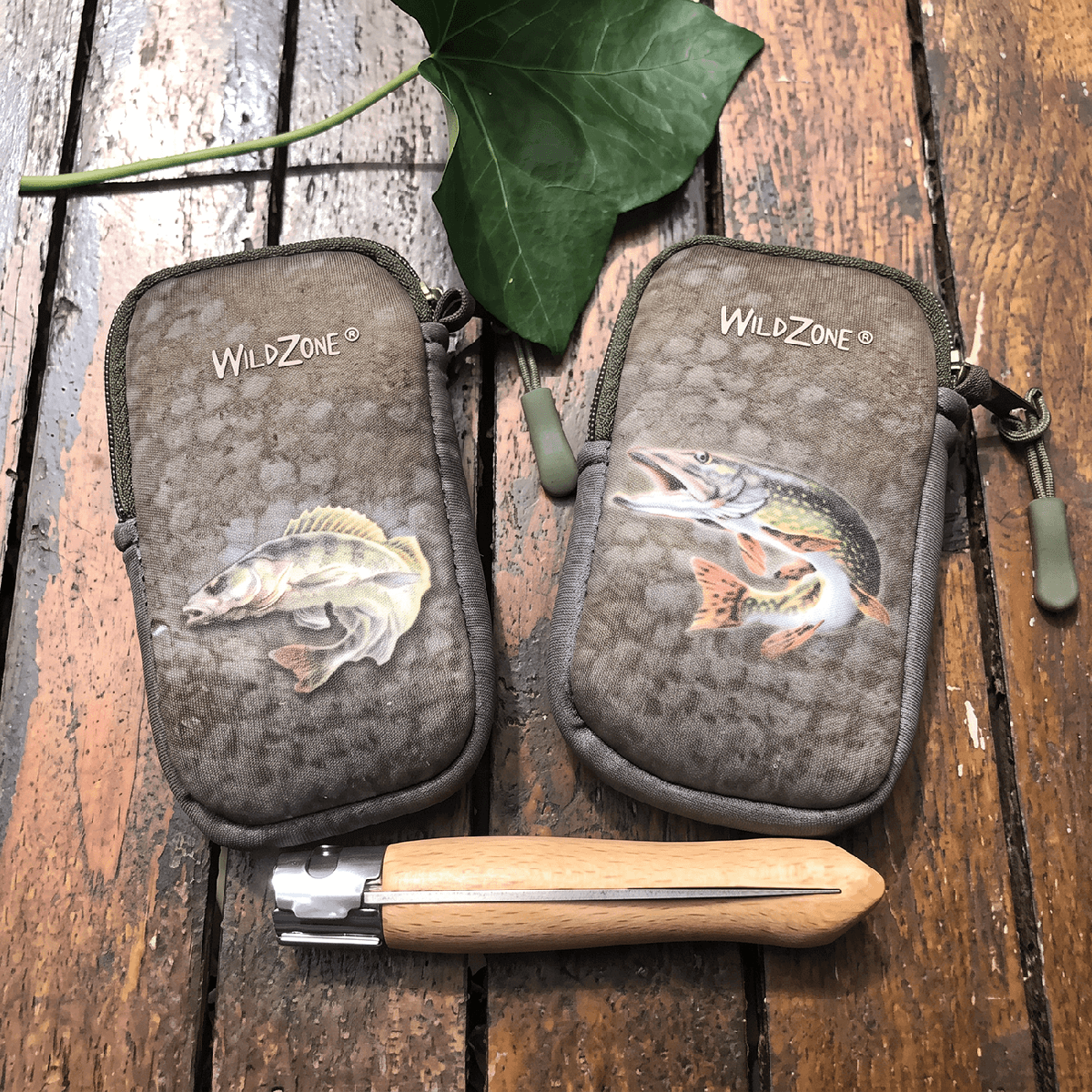 Angler Set mit bayerischem Taschenmesser – Feitel mit Gürteltasche & Messerschärfer, Hecht oder Zander