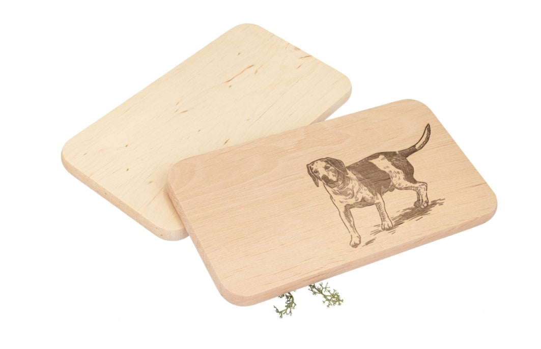 Kinder-Schneidebrett „Hund“ aus Erlenholz mit Branddruck – 22,5 × 12,5 cm , 2 Stück