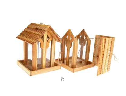Vogel-Futterhaus „Lärche“ aus Holz – Premium Vogelhaus mit Glasfenster