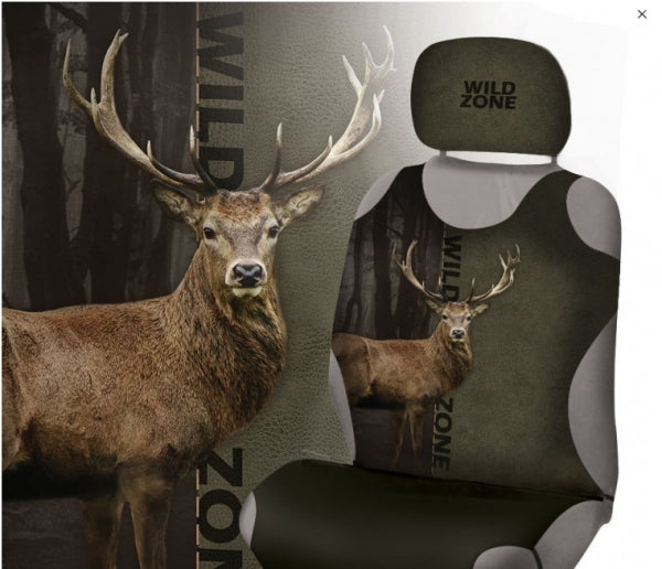 Autositz Schonbezug 2er Set mit Wildmotiv – für Vordersitze (Hirsch, Keiler & weitere Designs)
