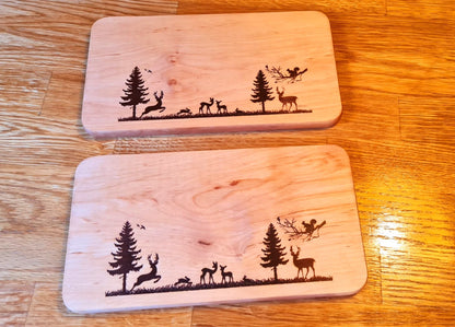 Schneidebrett „Tiere im Wald“ aus Erlenholz mit Jausenmesser – 2er Set | Brotzeitbrett mit Waldtier-Motiv