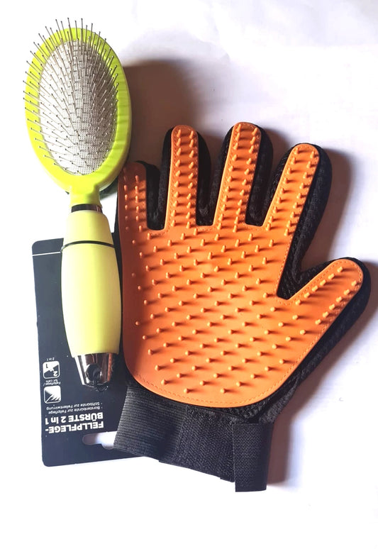 Hunde Fellpflege Set " Mia " Hundebürste und Handschuh