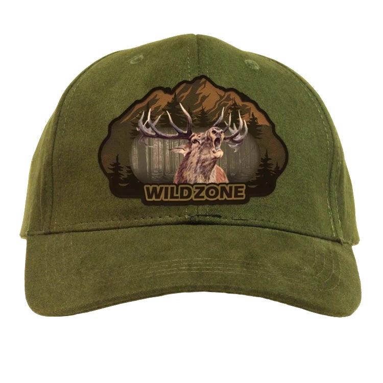 Outdoor Jagdkappe Hirsch – Grün mit braunem Hirsch Motiv
