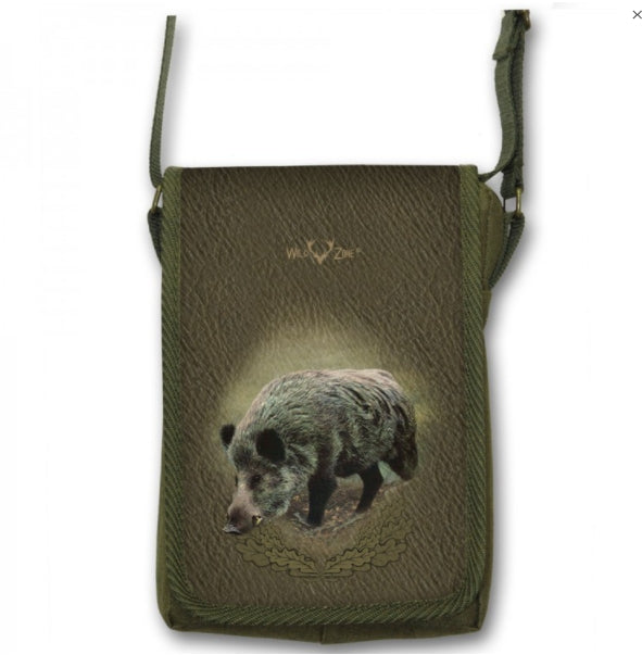 Jagdtasche für Fernglas – Grün mit Wildmotiv & Umhängegurt